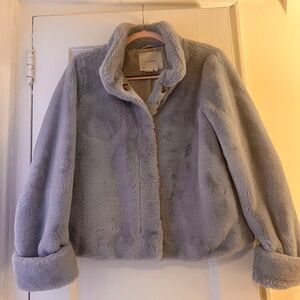 ANTHROPOLOGIE Faux Fur Light Blue Periwinkle Coat size S,